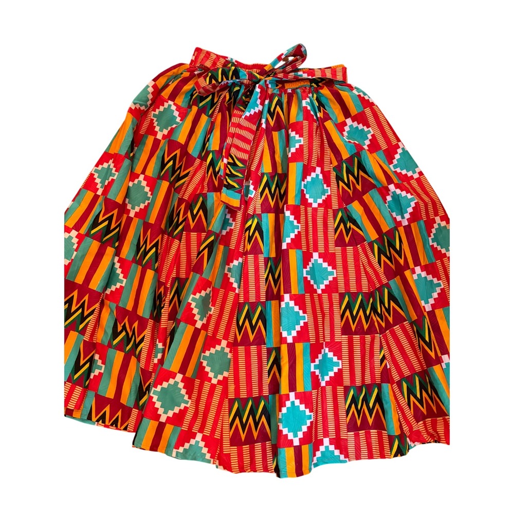 Lapogee Kente Print Full Maxi Skirt 2X Multicolor African Boho Ethnic Pockets